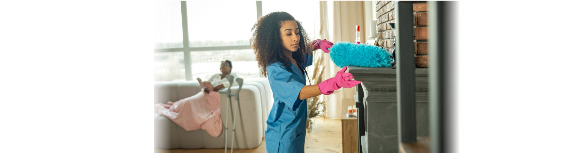 caregiver cleaning the furnace